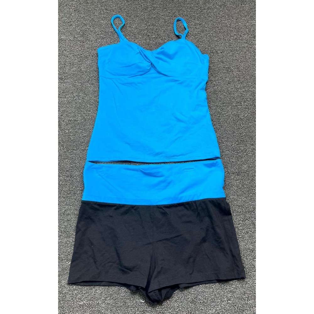 No Boundaries Two Piece Tankini Swimsuit Set Women's Large Blue Black Surfing